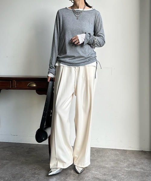 DouDou（ドゥドゥ）の「レイヤードセットTEE（Tシャツ/カットソー・レディース・グレー/オフホワイト/イエロー・FREE）」の9枚目の写真