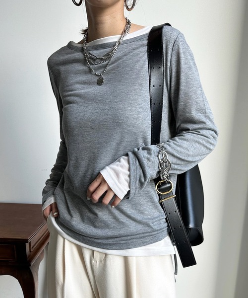 DouDou（ドゥドゥ）の「レイヤードセットTEE（Tシャツ/カットソー・レディース・グレー/オフホワイト/イエロー・FREE）」の14枚目の写真