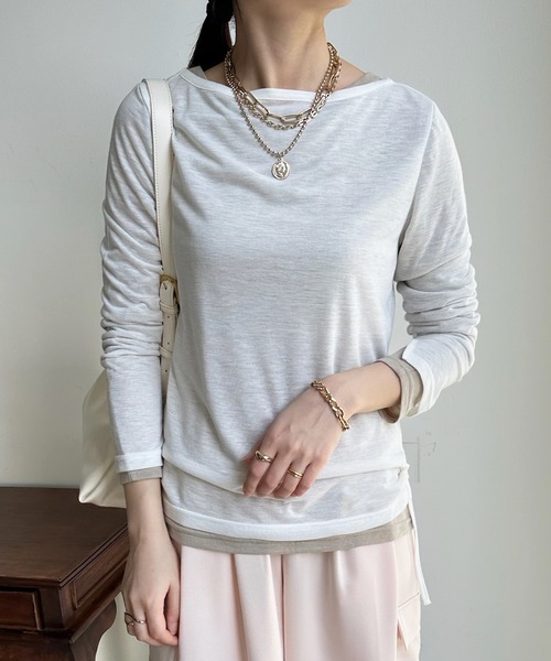 DouDou（ドゥドゥ）の「レイヤードセットTEE（Tシャツ/カットソー・レディース・グレー/オフホワイト/イエロー・FREE）」の21枚目の写真