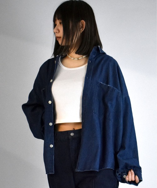 ダメージ加工✨デニムスウェットシャツジャケット❤️女子会にぴったり Starting Over（スターティングオーバー）の「ダメージ加工