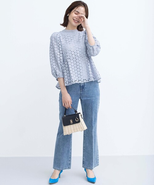 組曲（クミキョク）の「【WEB限定】フラワーレース ペプラムトップス（Tシャツ/カットソー・レディース・スカイブルー系/ネイビー系/アイボリー系・3/2）」の14枚目の写真