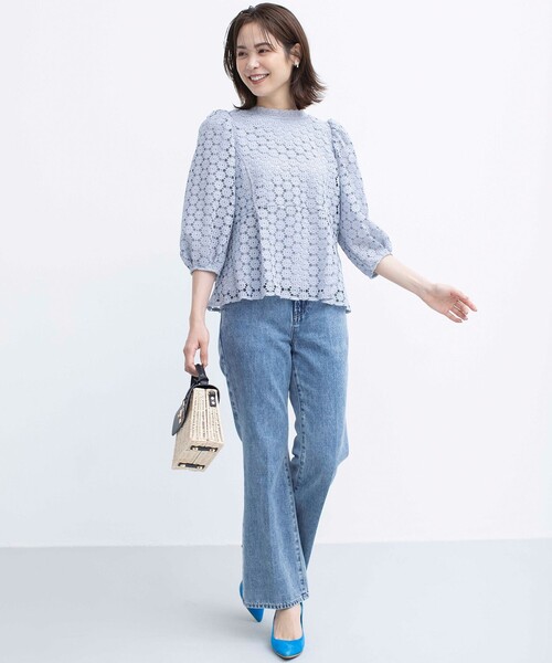 組曲（クミキョク）の「【WEB限定】フラワーレース ペプラムトップス（Tシャツ/カットソー・レディース・スカイブルー系/ネイビー系/アイボリー系・3/2）」の16枚目の写真