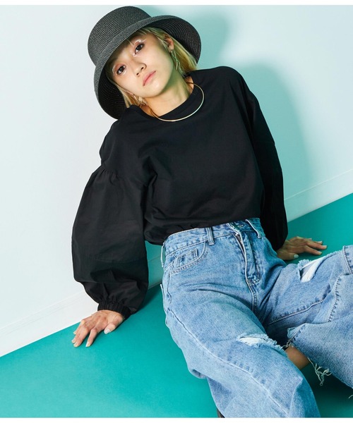 Settimissimo（セッティミッシモ）の「ランタンスリーブ 切替 プルオーバー（Tシャツ/カットソー・レディース・オフホワイト/ブラック・FREE）」の18枚目の写真