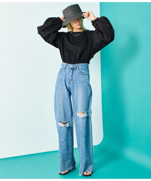 Settimissimo（セッティミッシモ）の「ランタンスリーブ 切替 プルオーバー（Tシャツ/カットソー・レディース・オフホワイト/ブラック・FREE）」の19枚目の写真