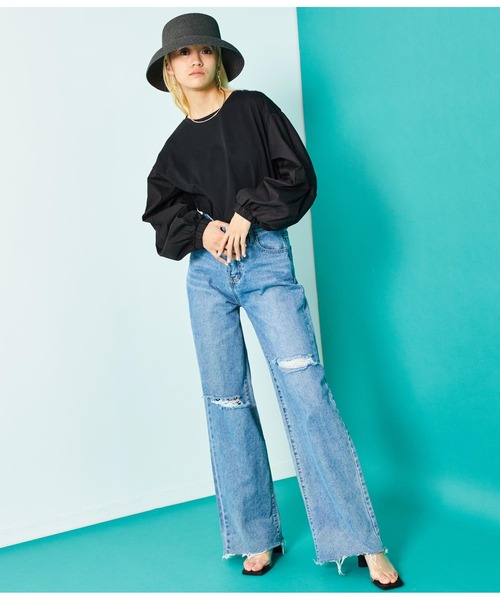 Settimissimo（セッティミッシモ）の「ランタンスリーブ 切替 プルオーバー（Tシャツ/カットソー・レディース・オフホワイト/ブラック・FREE）」の20枚目の写真