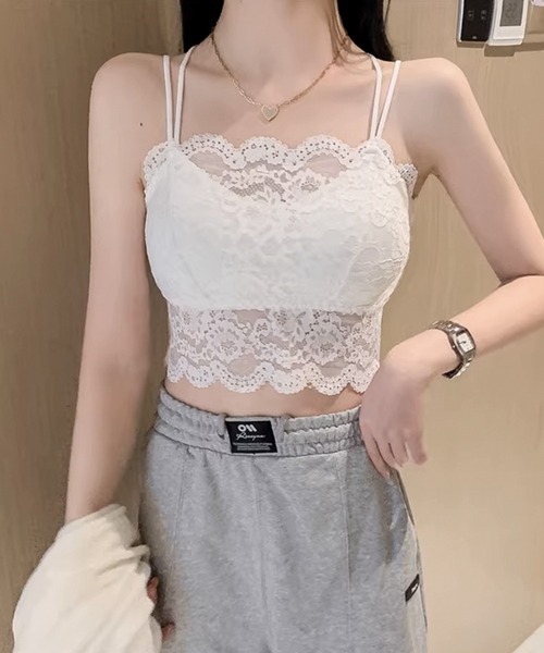 Lace Ladies（レースレディース）の「クロス ストラップ スカラップ レース ノンワイヤー ブラ（チューブトップ・レディース・ホワイト/モカ/ミント/ベージュ/ブラック・80/75/70）」の12枚目の写真