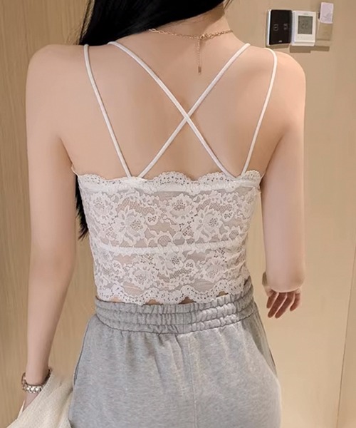 Lace Ladies（レースレディース）の「クロス ストラップ スカラップ レース ノンワイヤー ブラ（チューブトップ・レディース・ホワイト/モカ/ミント/ベージュ/ブラック・80/75/70）」の15枚目の写真