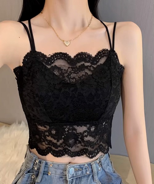 Lace Ladies（レースレディース）の「クロス ストラップ スカラップ レース ノンワイヤー ブラ（チューブトップ・レディース・ホワイト/モカ/ミント/ベージュ/ブラック・80/75/70）」の7枚目の写真