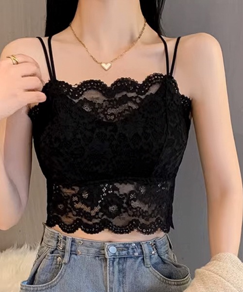 Lace Ladies（レースレディース）の「クロス ストラップ スカラップ レース ノンワイヤー ブラ（チューブトップ・レディース・ホワイト/モカ/ミント/ベージュ/ブラック・80/75/70）」の10枚目の写真