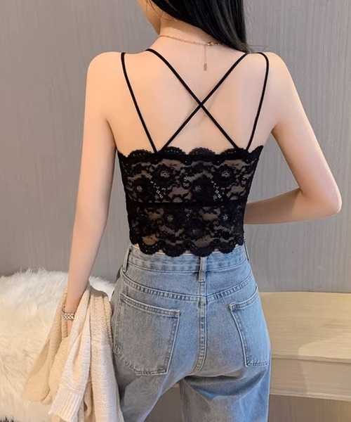 Lace Ladies（レースレディース）の「クロス ストラップ スカラップ レース ノンワイヤー ブラ（チューブトップ・レディース・ホワイト/モカ/ミント/ベージュ/ブラック・80/75/70）」の9枚目の写真