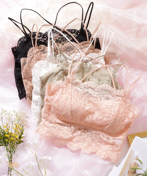 Lace Ladies（レースレディース）の「クロス ストラップ スカラップ レース ノンワイヤー ブラ（チューブトップ・レディース・ホワイト/モカ/ミント/ベージュ/ブラック・80/75/70）」の19枚目の写真