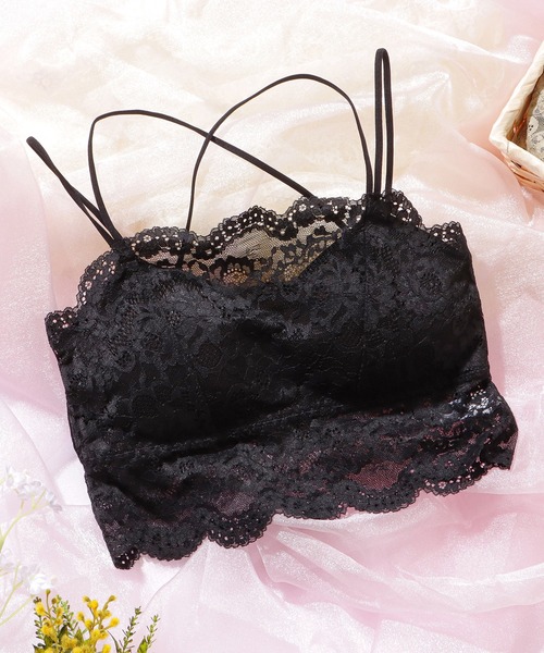 Lace Ladies（レースレディース）の「クロス ストラップ スカラップ レース ノンワイヤー ブラ（チューブトップ・レディース・ホワイト/モカ/ミント/ベージュ/ブラック・80/75/70）」の21枚目の写真