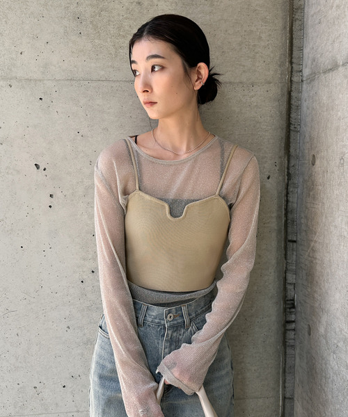 select MOCA（セレクトモカ）の「キャミニットビスチェ（ベスト・レディース・オリーブ/ブラック/ベージュ/アイボリー・FREE）」の3枚目の写真