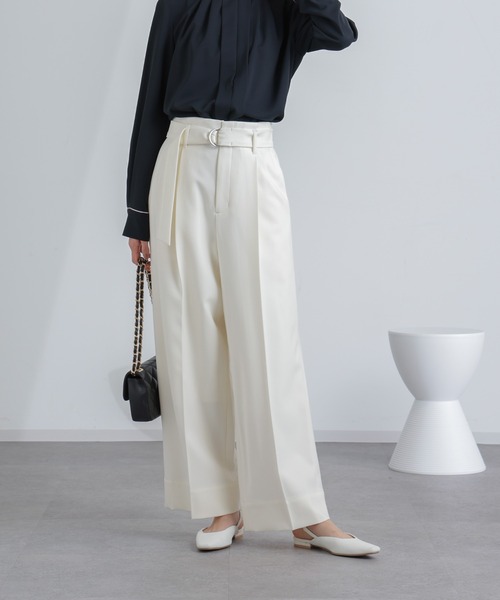 NANO universe(ナノユニバース)の「共ベルト付きハイウエストパンツ(その他パンツ・レディース・インディゴブルー/オフホワイト・M/S)」の4枚目の写真