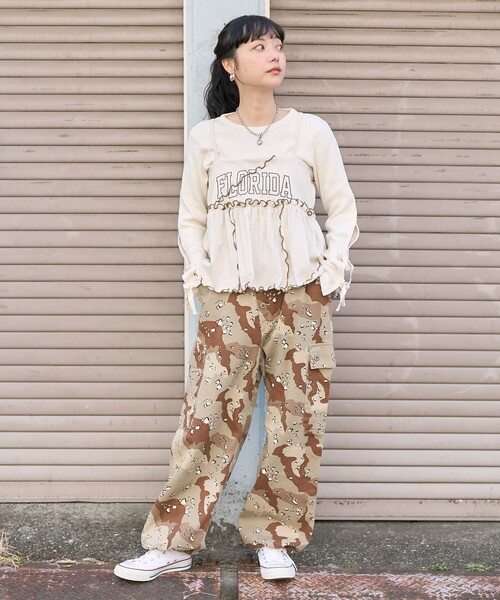 FREAK'S STORE(フリークスストア)の「ロゴ 配色メロー ビスチェ(キャミソール・レディース・ナチュラル/チャコール/イエロー・フリ-)」の4枚目の写真