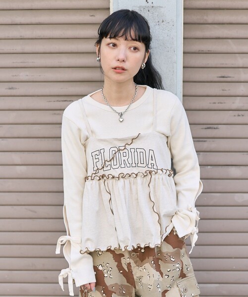 FREAK'S STORE(フリークスストア)の「ロゴ 配色メロー ビスチェ(キャミソール・レディース・ナチュラル/チャコール/イエロー・フリ-)」の15枚目の写真