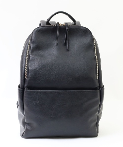 COOCO（クーコ）の「フェイクレザーラウンドファスナーリュックサック/A４・１３inPC対応（バックパック/リュック・レディース・キャメル/ブラック/グレー・9）」の4枚目の写真