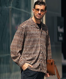 バルファレース長袖総柄シャツ メンズ ルーズシルエット シアーシャツ オーバーサイズ 春服