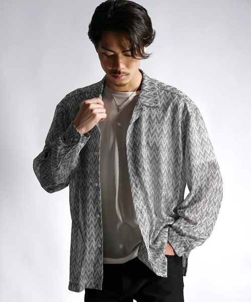 JOKER(ジョーカー)の「バルファレース長袖総柄シャツ メンズ ルーズシルエット シアーシャツ オーバーサイズ 春服(シャツ/ブラウス・メンズ・ブラウン/ブルー/ブラック・S/M/L)」の11枚目の写真