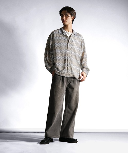 JOKER(ジョーカー)の「バルファレース長袖総柄シャツ メンズ ルーズシルエット シアーシャツ オーバーサイズ 春服(シャツ/ブラウス・メンズ・ブラウン/ブルー/ブラック・S/M/L)」の6枚目の写真