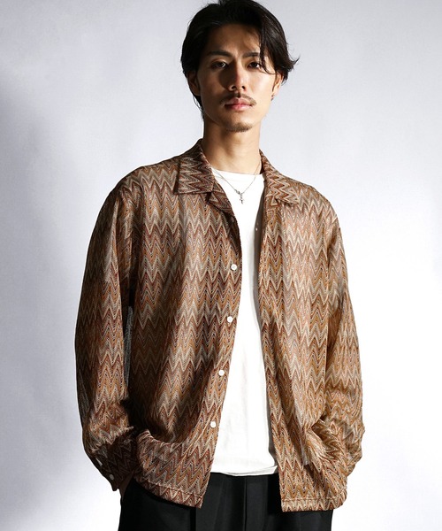 JOKER(ジョーカー)の「バルファレース長袖総柄シャツ メンズ ルーズシルエット シアーシャツ オーバーサイズ 春服(シャツ/ブラウス・メンズ・ブラウン/ブルー/ブラック・S/M/L)」の5枚目の写真