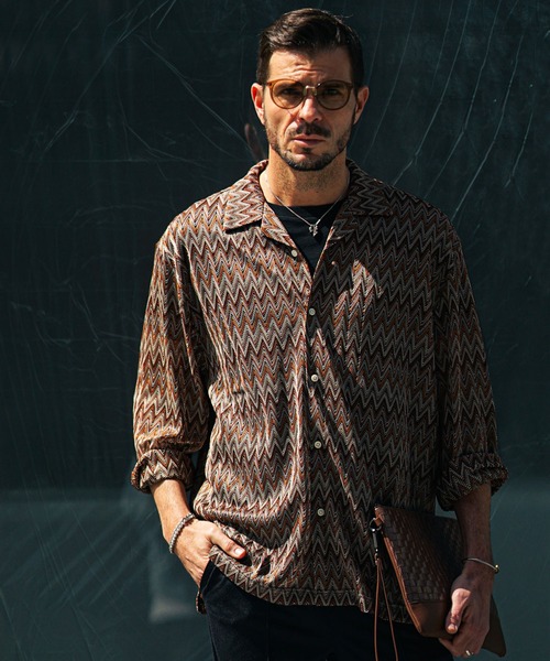 JOKER(ジョーカー)の「バルファレース長袖総柄シャツ メンズ ルーズシルエット シアーシャツ オーバーサイズ 春服(シャツ/ブラウス・メンズ・ブラウン/ブルー/ブラック・S/M/L)」の17枚目の写真