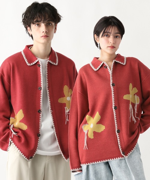 RAGEBLUE(レイジブルー)の「フラワーデザイン/ステッチニットルーズカーディガン(カーディガン/ボレロ・メンズ・レッド/ブラック/ライトブルー・MEDIUM/LARGE)」の3枚目の写真