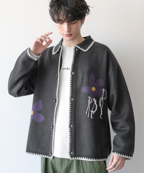 RAGEBLUE(レイジブルー)の「フラワーデザイン/ステッチニットルーズカーディガン(カーディガン/ボレロ・メンズ・レッド/ブラック/ライトブルー・MEDIUM/LARGE)」の12枚目の写真