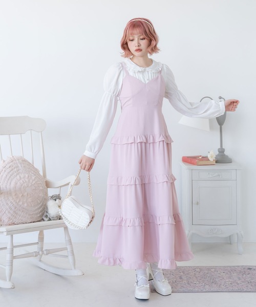 DearMyLoveRose（ディアマイラブローズ）の「ティアードフリルアレンジリボンキャミワンピ（ワンピース・レディース・ホワイト/ベビーピンク/ブラック・XX-LARGE/X-LARGE/LARGE/MEDIUM）」の3枚目の写真
