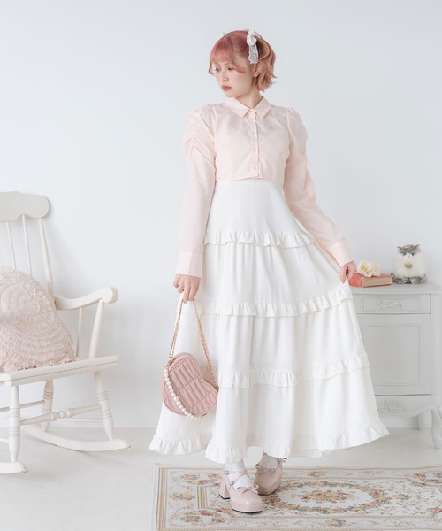 DearMyLoveRose（ディアマイラブローズ）の「ティアードフリルアレンジリボンキャミワンピ（ワンピース・レディース・ホワイト/ベビーピンク/ブラック・XX-LARGE/X-LARGE/LARGE/MEDIUM）」の2枚目の写真