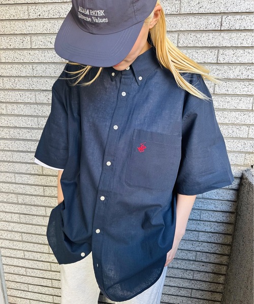 BEVERLY HILLS POLO CLUB(ビバリーヒルズポロクラブ)の「BEVERLY HILLS POLO CLUB / コットンリネンB/D SSシャツ / 4222-4140(シャツ/ブラウス・レディース・ブラック/オフホワイト/ネイビー/グリーン/ブルー・LARGE/MEDIUM/X-LARGE)」の4枚目の写真