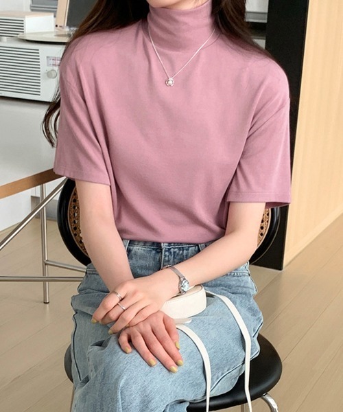 ハイネック半袖tシャツ レディース 薄手 セール】ハイネック半袖tシャツ レディース 薄手（Tシャツ