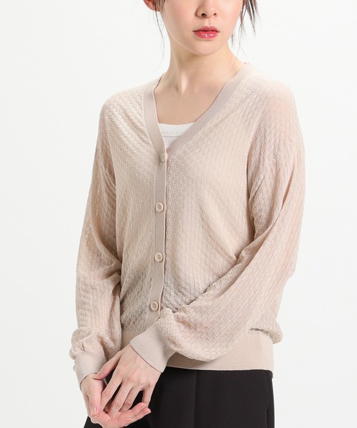 Honeys(ハニーズ)の「シアーVネックカーディガン(カーディガン/ボレロ・レディース・ベージュ/ブラック/グリーン/ホワイト・LL/L/M/S)」の3枚目の写真