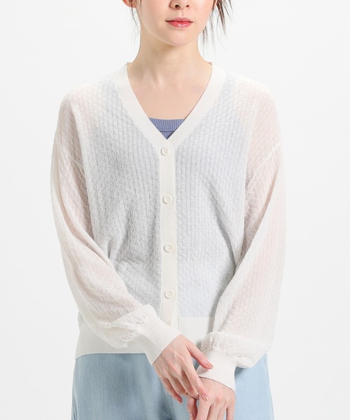 Honeys(ハニーズ)の「シアーVネックカーディガン(カーディガン/ボレロ・レディース・ベージュ/ブラック/グリーン/ホワイト・LL/L/M/S)」の2枚目の写真