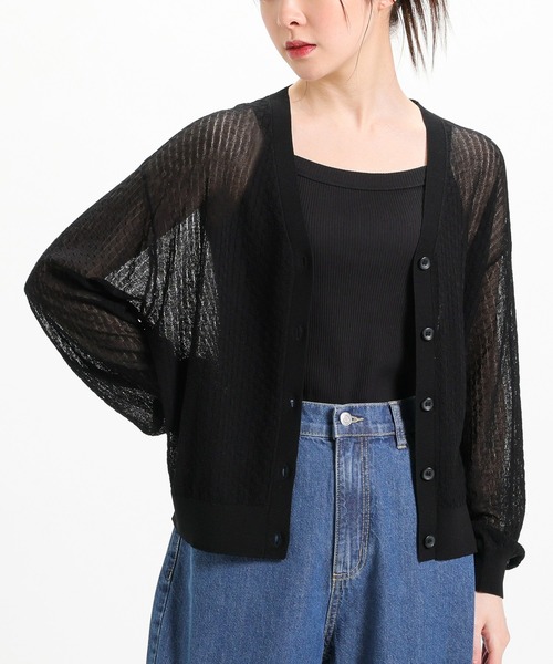 Honeys(ハニーズ)の「シアーVネックカーディガン(カーディガン/ボレロ・レディース・ベージュ/ブラック/グリーン/ホワイト・LL/L/M/S)」の1枚目の写真