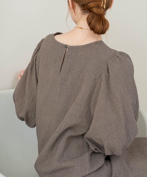 【新品】 hinariチェック柄パフスリーブワンピース ネイビー XS チェック柄パフスリーブワンピース（ワンピース）｜hinari