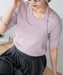 【forksy.】テレコアシンメトリー半袖Tシャツ