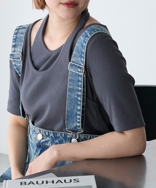forksy.(フォルクシー)の「【forksy.】テレコアシンメトリー半袖Tシャツ(Tシャツ/カットソー・レディース・イエロー/スミクロ/アイボリー/ラベンダー・FREE)」の3枚目の写真