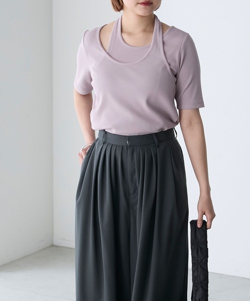 forksy.(フォルクシー)の「【forksy.】テレコアシンメトリー半袖Tシャツ(Tシャツ/カットソー・レディース・イエロー/スミクロ/アイボリー/ラベンダー・FREE)」の8枚目の写真
