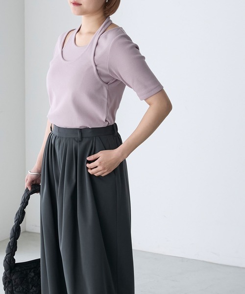 forksy.(フォルクシー)の「【forksy.】テレコアシンメトリー半袖Tシャツ(Tシャツ/カットソー・レディース・イエロー/スミクロ/アイボリー/ラベンダー・FREE)」の10枚目の写真