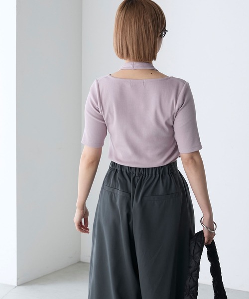 forksy.(フォルクシー)の「【forksy.】テレコアシンメトリー半袖Tシャツ(Tシャツ/カットソー・レディース・イエロー/スミクロ/アイボリー/ラベンダー・FREE)」の12枚目の写真