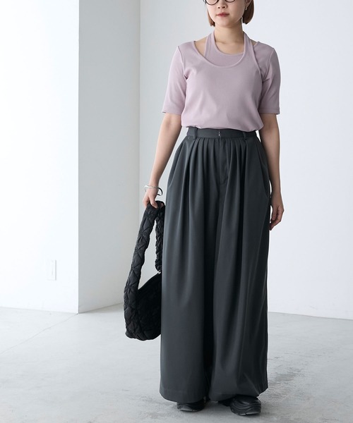 forksy.(フォルクシー)の「【forksy.】テレコアシンメトリー半袖Tシャツ(Tシャツ/カットソー・レディース・イエロー/スミクロ/アイボリー/ラベンダー・FREE)」の13枚目の写真