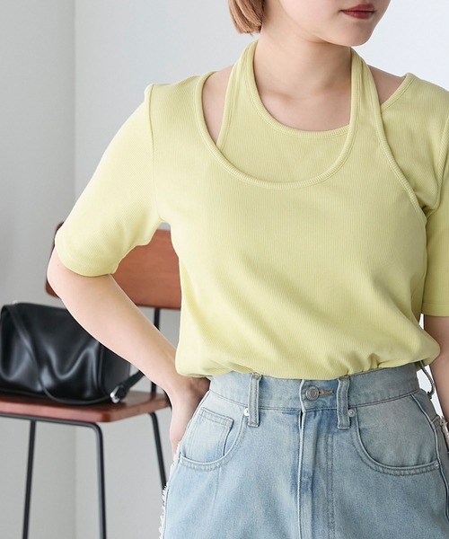 forksy.(フォルクシー)の「【forksy.】テレコアシンメトリー半袖Tシャツ(Tシャツ/カットソー・レディース・イエロー/スミクロ/アイボリー/ラベンダー・FREE)」の15枚目の写真