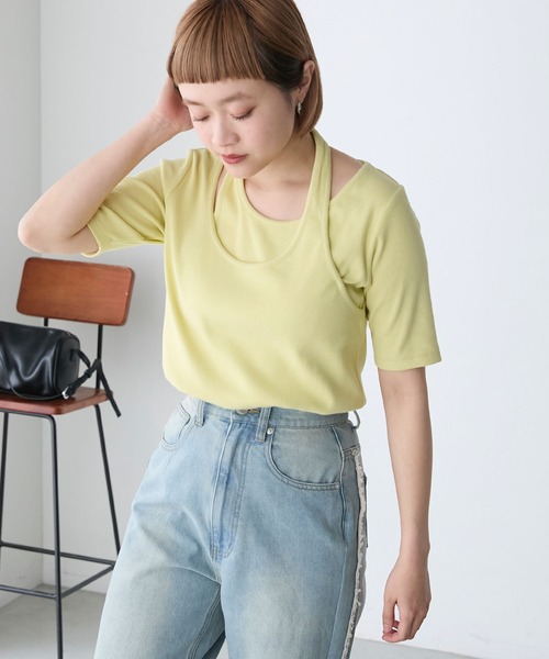 forksy.(フォルクシー)の「【forksy.】テレコアシンメトリー半袖Tシャツ(Tシャツ/カットソー・レディース・イエロー/スミクロ/アイボリー/ラベンダー・FREE)」の16枚目の写真