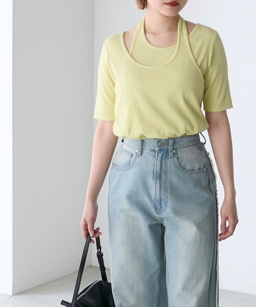 forksy.(フォルクシー)の「【forksy.】テレコアシンメトリー半袖Tシャツ(Tシャツ/カットソー・レディース・イエロー/スミクロ/アイボリー/ラベンダー・FREE)」の17枚目の写真