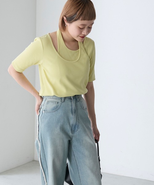 forksy.(フォルクシー)の「【forksy.】テレコアシンメトリー半袖Tシャツ(Tシャツ/カットソー・レディース・イエロー/スミクロ/アイボリー/ラベンダー・FREE)」の18枚目の写真