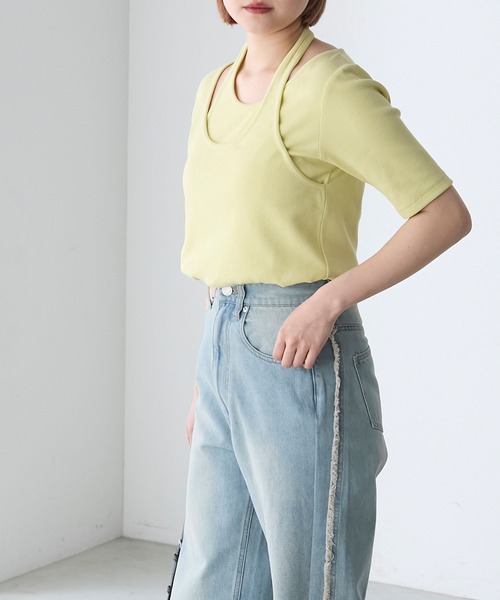 forksy.(フォルクシー)の「【forksy.】テレコアシンメトリー半袖Tシャツ(Tシャツ/カットソー・レディース・イエロー/スミクロ/アイボリー/ラベンダー・FREE)」の19枚目の写真