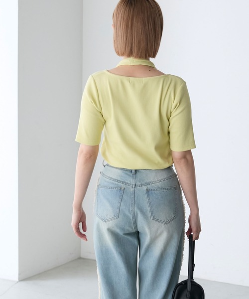 forksy.(フォルクシー)の「【forksy.】テレコアシンメトリー半袖Tシャツ(Tシャツ/カットソー・レディース・イエロー/スミクロ/アイボリー/ラベンダー・FREE)」の20枚目の写真