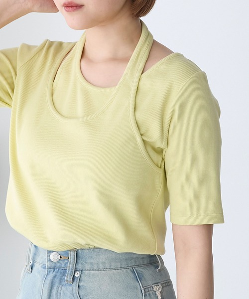 forksy.(フォルクシー)の「【forksy.】テレコアシンメトリー半袖Tシャツ(Tシャツ/カットソー・レディース・イエロー/スミクロ/アイボリー/ラベンダー・FREE)」の21枚目の写真