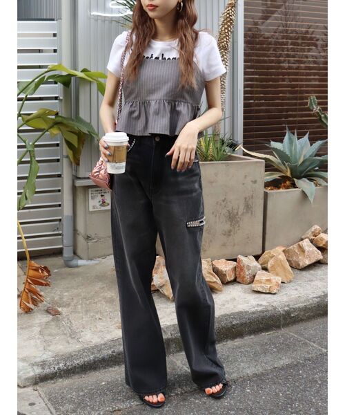 EVRIS（エヴリス）の「ピンストライプペプラムビスチェ【セットアップ着用可能】（キャミソール・レディース・ブルー/グレー/ブラック・FREE）」の20枚目の写真